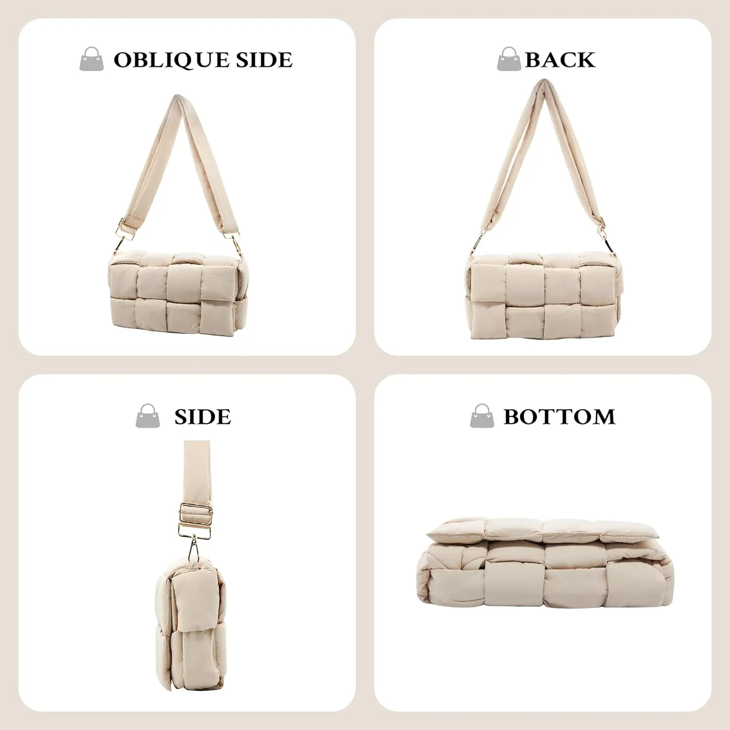 Puffer Woven Crossbody Bag Purse Handbags for Women, Quilted Hobo Carryall Bag Shoulder Bags with Adjustable Strap