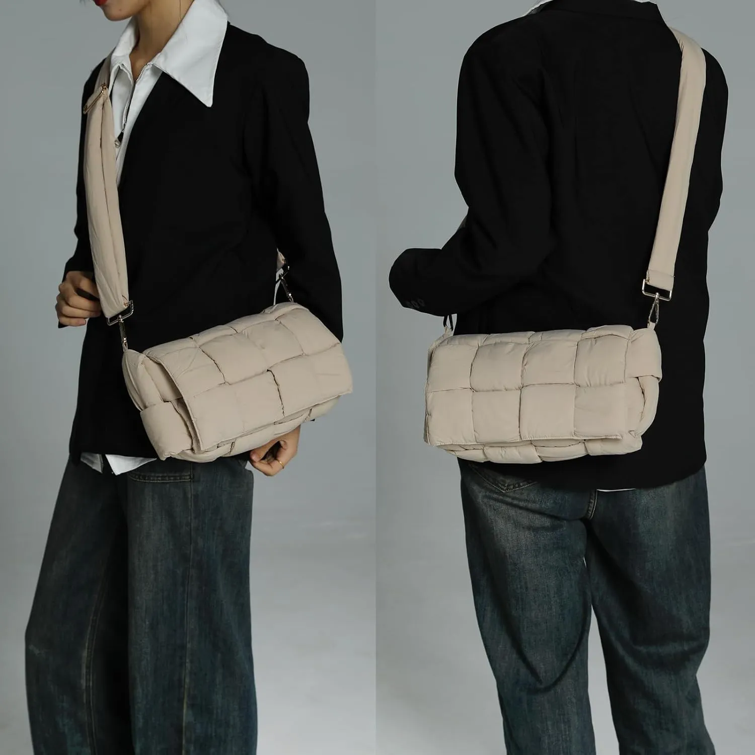 Puffer Woven Crossbody Bag Purse Handbags for Women, Quilted Hobo Carryall Bag Shoulder Bags with Adjustable Strap