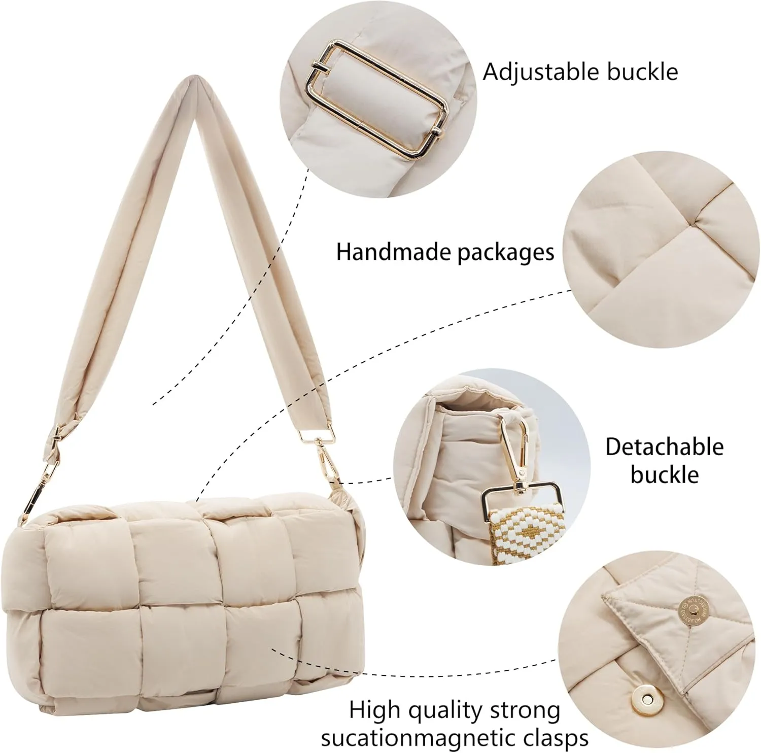 Puffer Woven Crossbody Bag Purse Handbags for Women, Quilted Hobo Carryall Bag Shoulder Bags with Adjustable Strap