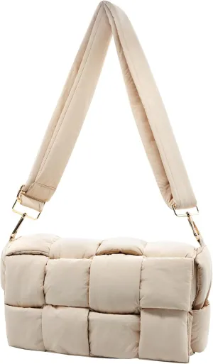 Puffer Woven Crossbody Bag Purse Handbags for Women, Quilted Hobo Carryall Bag Shoulder Bags with Adjustable Strap