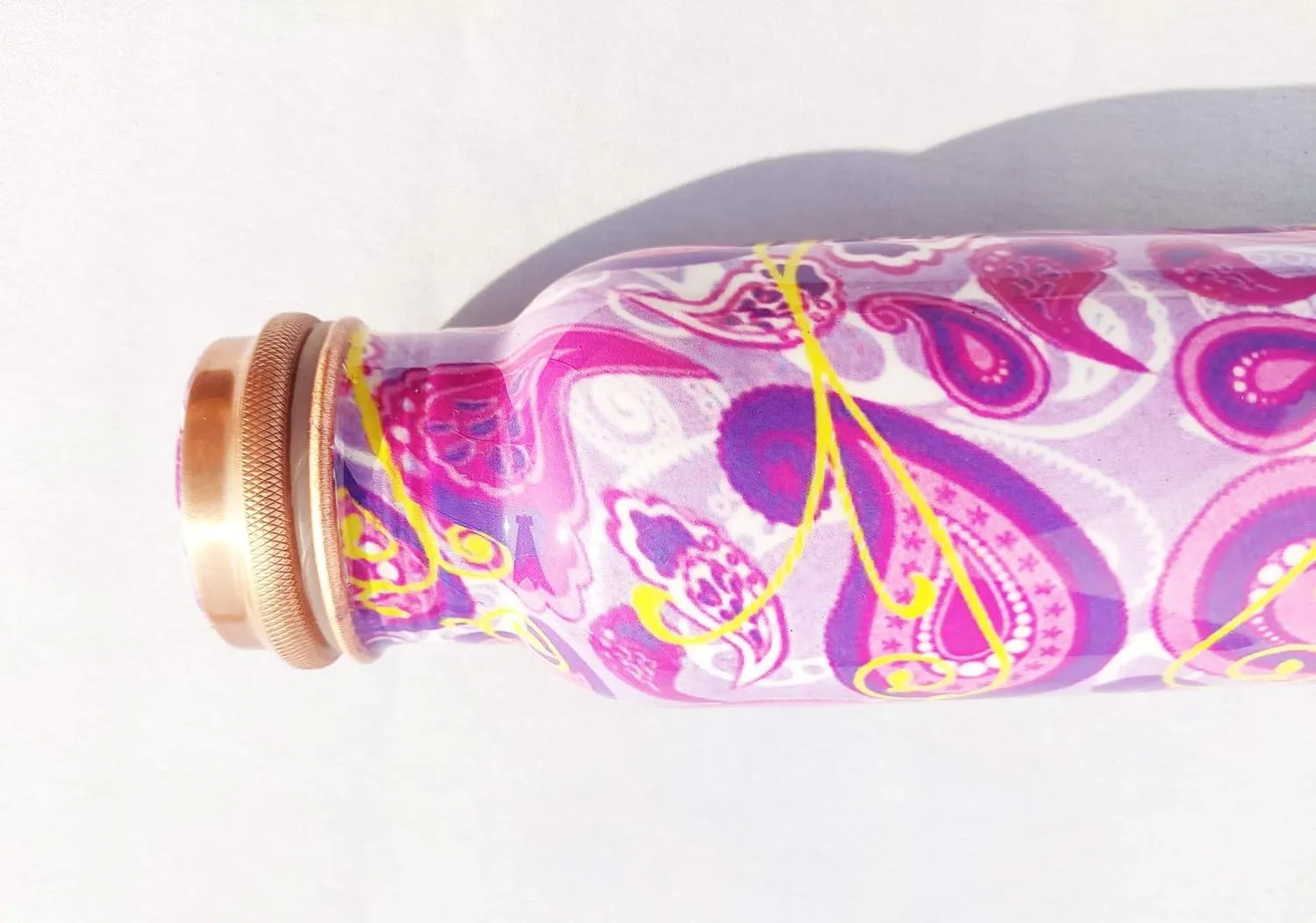 Pure Printed Copper Water Bottle - Leak Proof Ayurvedic Drinkware Copper Vessel for Sports, Gym, Outdoors, Yoga, Health Benefits (32 oz)
