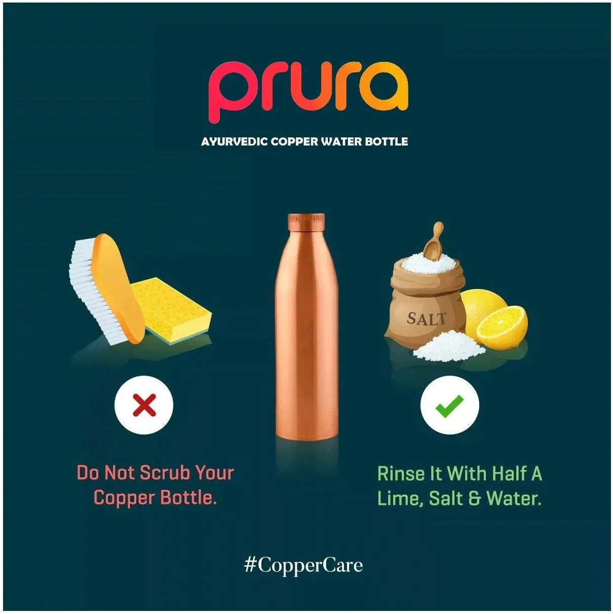 Pure Printed Copper Water Bottle - Leak Proof Ayurvedic Drinkware Copper Vessel for Sports, Gym, Outdoors, Yoga, Health Benefits (32 oz)
