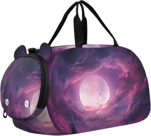 Purple Moon Duffle Bag for Girl, Sports Duffle Gym Bags with Shoe Compartment, Personalized Overnight Bag Travel Weekender for Kids
