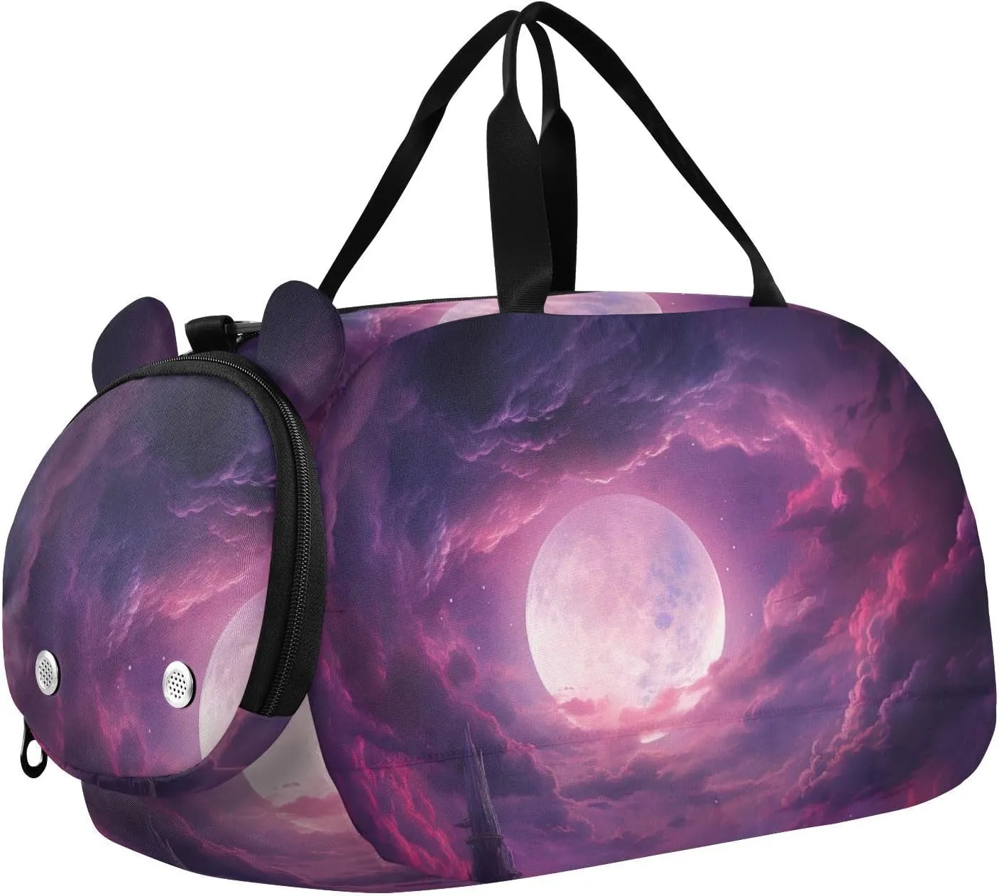 Purple Moon Duffle Bag for Girl, Sports Duffle Gym Bags with Shoe Compartment, Personalized Overnight Bag Travel Weekender for Kids