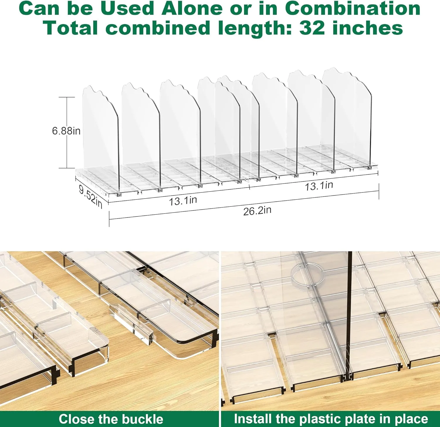 Purse Organizer, Acrylic Purse Organizer for Closet, 26 Inch 8 Panels Adjustable Shelf Bag Divider, Clear Wave Detachable Handbag Storage Shelf, Keep Purses Upright