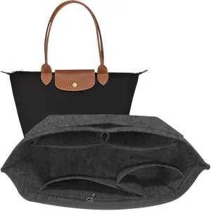 Purse Organizer Insert for le pliage Tote,Handbags Insert Organizer for Longchamp Bag with Divider Pocket and Zipper Inner Bag Liner (Beige, Medium)