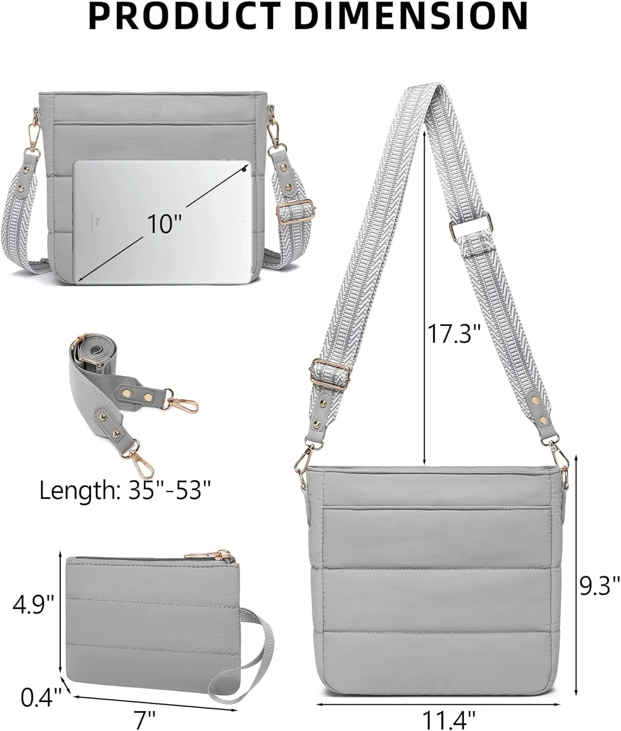 Purses for Women 2PCS Puffer Quilted Crossbody Shoulder Hobo Bags Trendy Ladies Handbag with Coin Wallet 2 Adjustable Straps