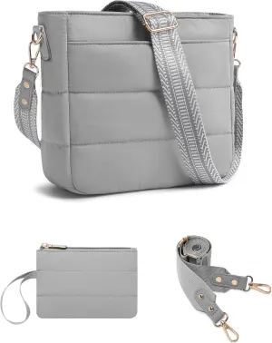 Purses for Women 2PCS Puffer Quilted Crossbody Shoulder Hobo Bags Trendy Ladies Handbag with Coin Wallet 2 Adjustable Straps