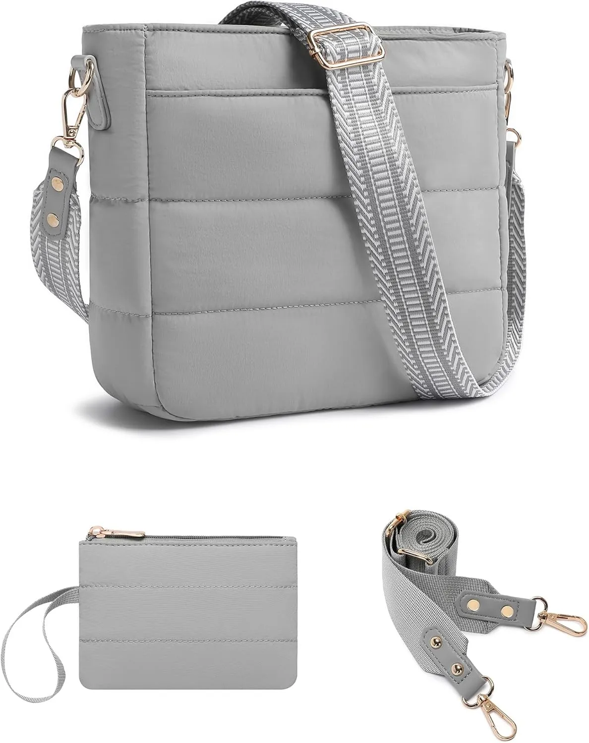 Purses for Women 2PCS Puffer Quilted Crossbody Shoulder Hobo Bags Trendy Ladies Handbag with Coin Wallet 2 Adjustable Straps