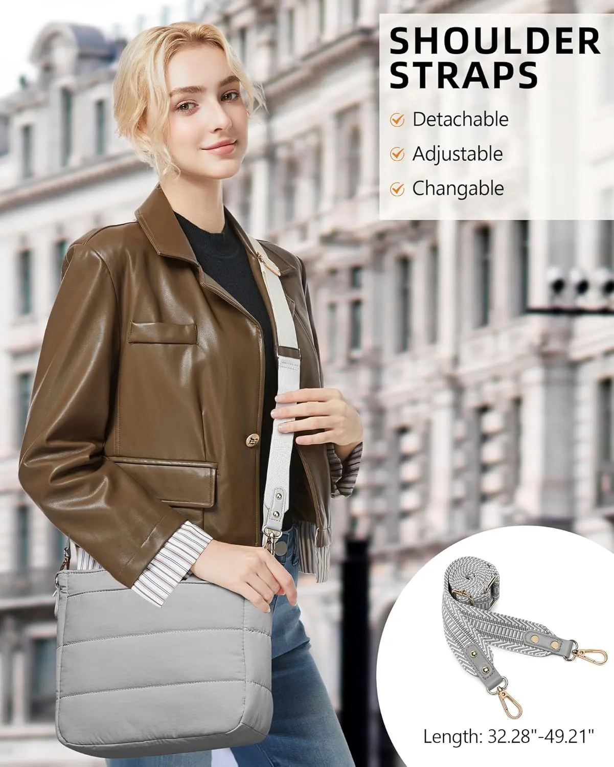 Purses for Women 2PCS Puffer Quilted Crossbody Shoulder Hobo Bags Trendy Ladies Handbag with Coin Wallet 2 Adjustable Straps