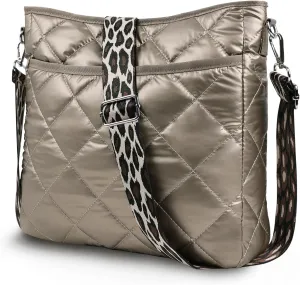 Quilted Crossbody & Puffer Shoulder Bag, Tote with Zipper - Fashion Cotton Quilted Ladies Handbag