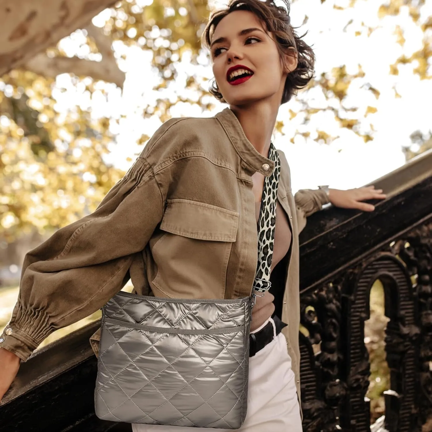 Quilted Crossbody & Puffer Shoulder Bag, Tote with Zipper - Fashion Cotton Quilted Ladies Handbag