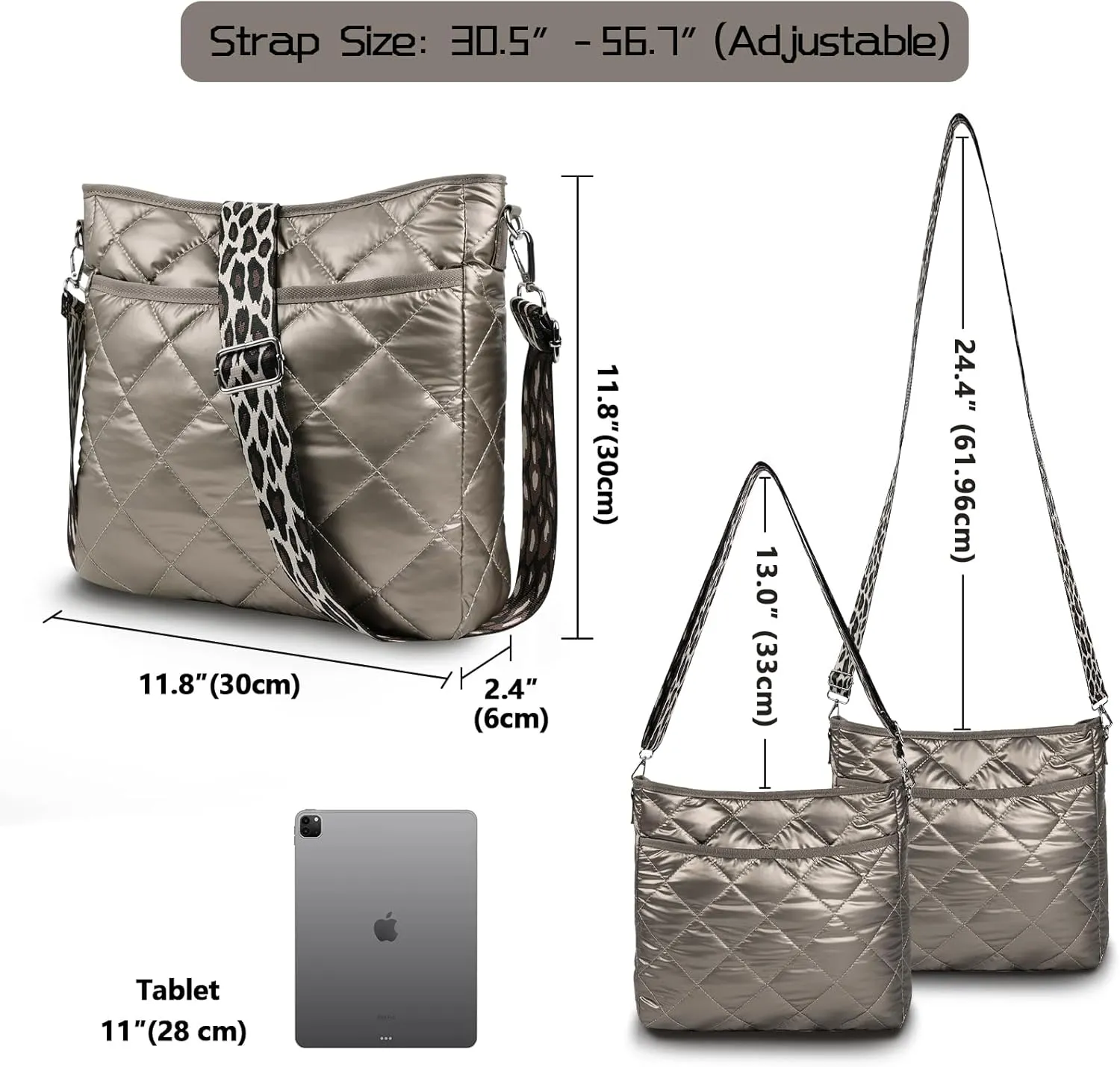 Quilted Crossbody & Puffer Shoulder Bag, Tote with Zipper - Fashion Cotton Quilted Ladies Handbag