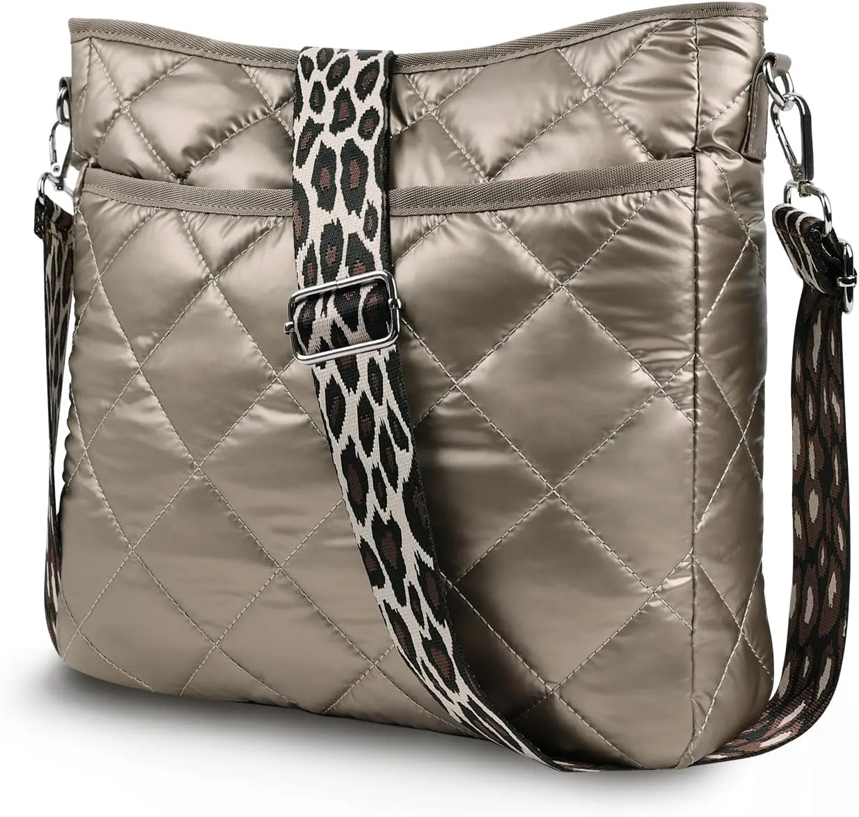 Quilted Crossbody & Puffer Shoulder Bag, Tote with Zipper - Fashion Cotton Quilted Ladies Handbag