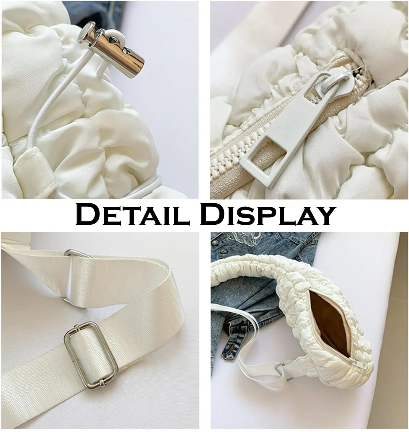 Quilted Crossbody Bag for Women, Nylon Sling Bag, Puffy Fanny Pack for Running, Traveling, Hiking, Sports (gray)