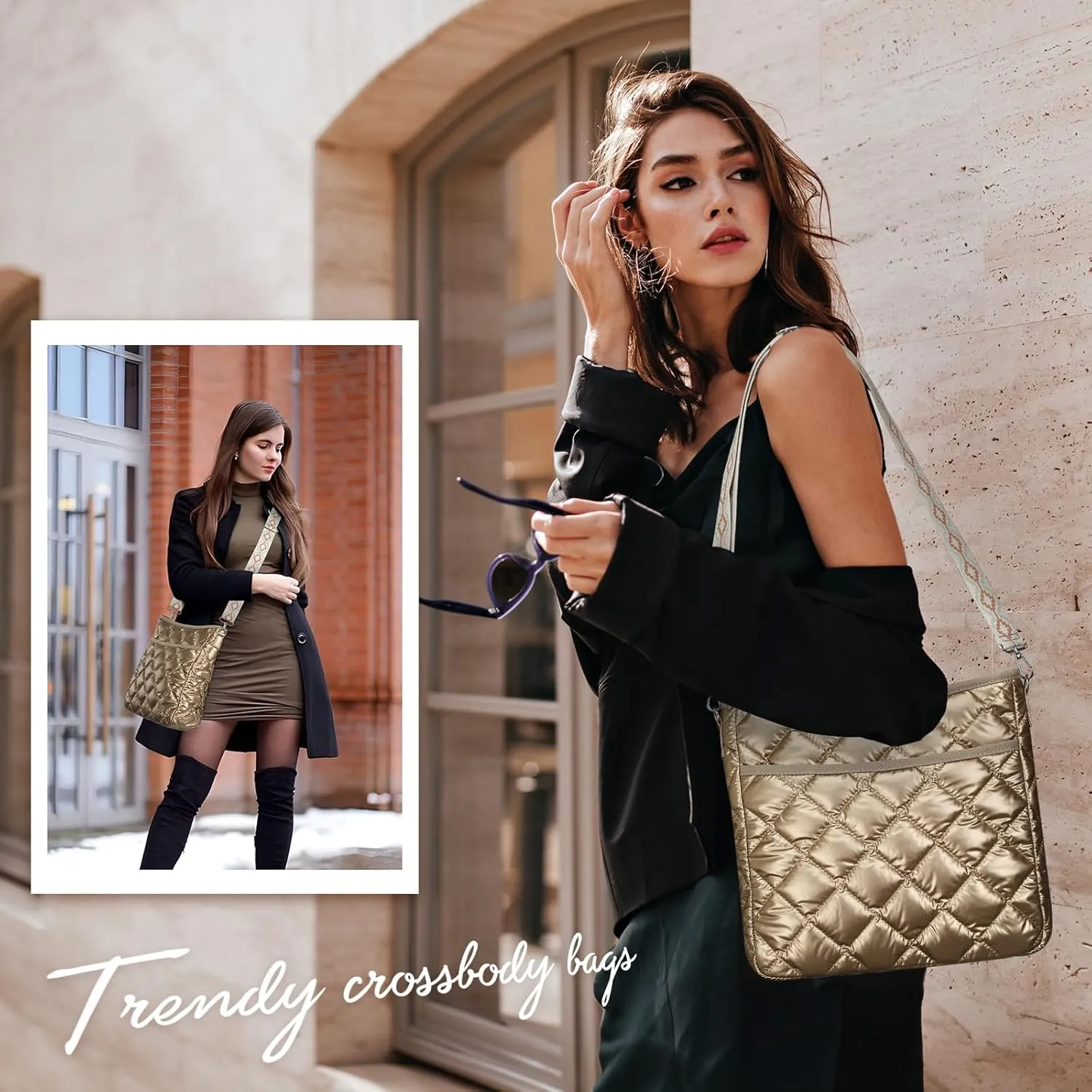 Quilted Crossbody Bags for Women, Unique Pattern Strap Quilted Bag, Crossbody Purses for Women, Quilted Puffer Bag for Women