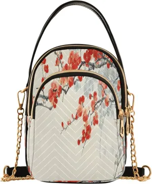 Quilted Crossbody Bags for Women,Chinese Art Cherry Blossom04 Women's Crossbody Handbags Small Travel Purses Phone Bag
