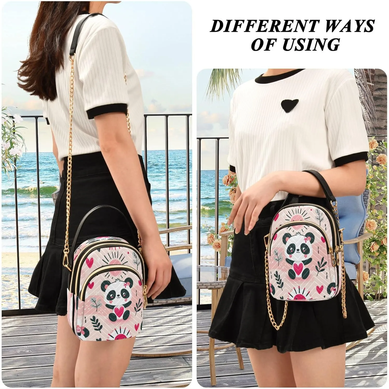 Quilted Crossbody Bags for Women,Cute Funny Panda Bear Women's Crossbody Handbags Animals Small Travel Purses Phone Bag