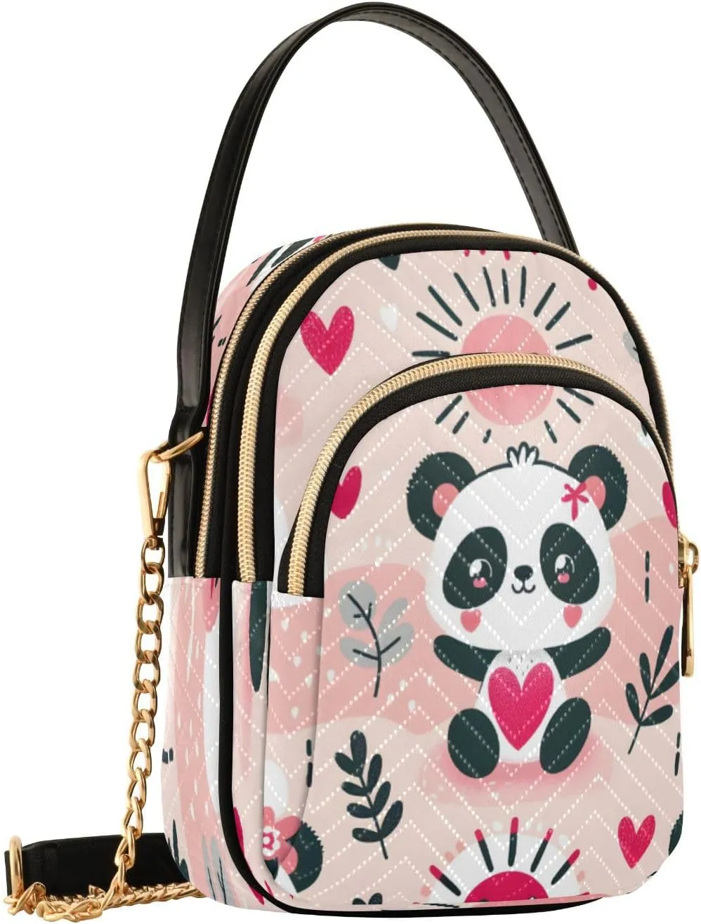 Quilted Crossbody Bags for Women,Cute Funny Panda Bear Women's Crossbody Handbags Animals Small Travel Purses Phone Bag