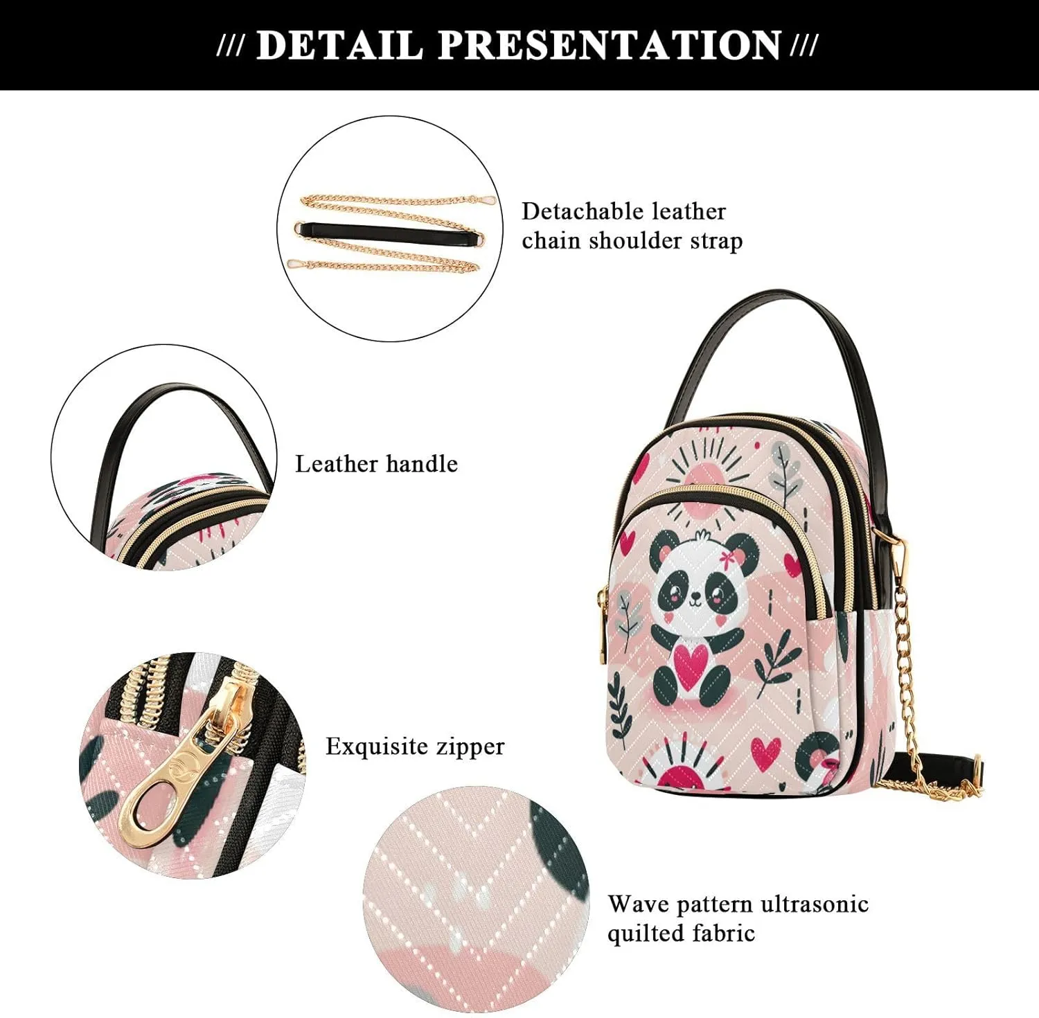 Quilted Crossbody Bags for Women,Cute Funny Panda Bear Women's Crossbody Handbags Animals Small Travel Purses Phone Bag