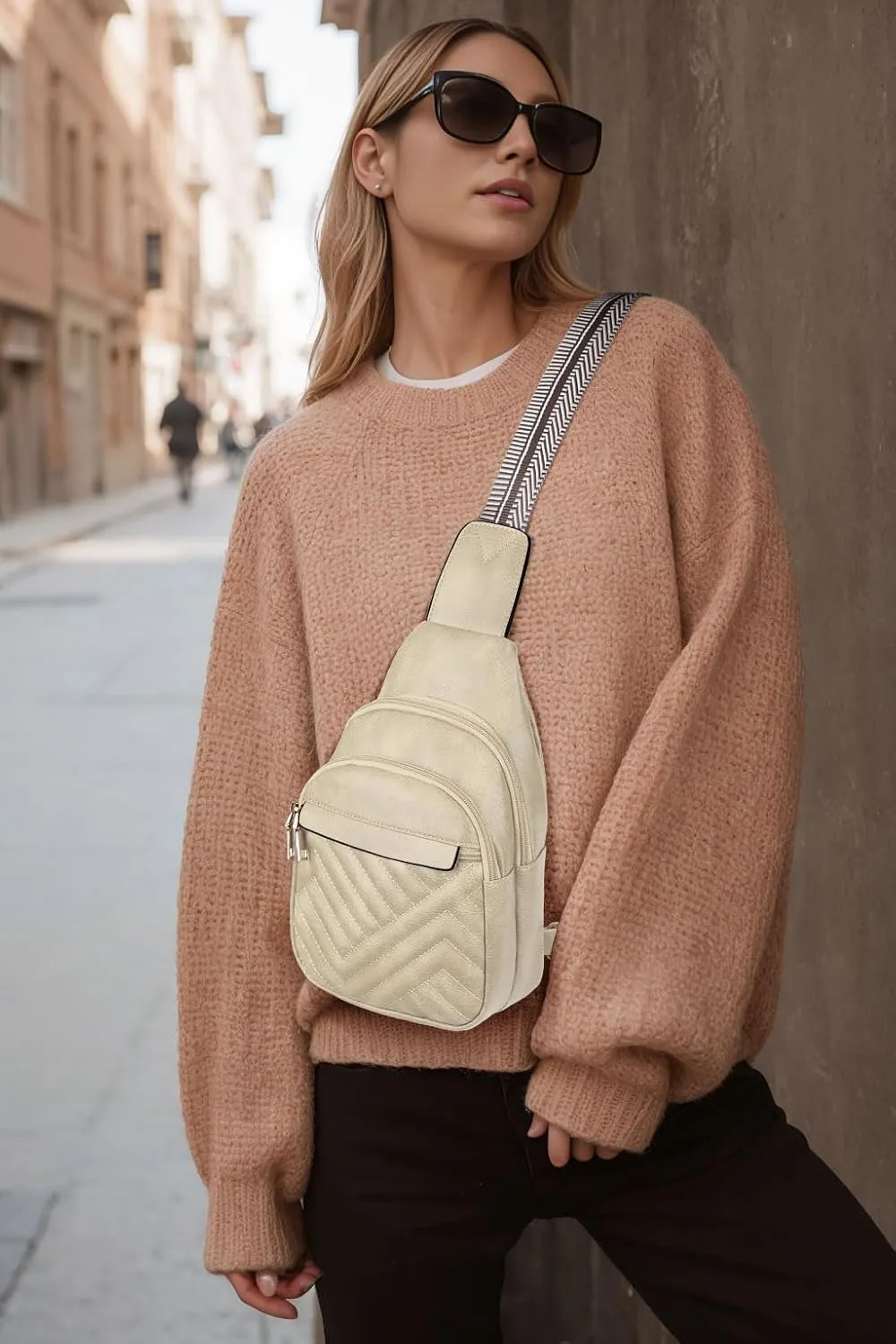 Quilted Leather Small Crossbody Bags for Women Men, Cross body Sling Bag Purse for Women One Strap Backpack Travel