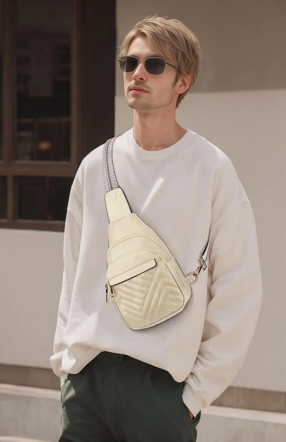 Quilted Leather Small Crossbody Bags for Women Men, Cross body Sling Bag Purse for Women One Strap Backpack Travel