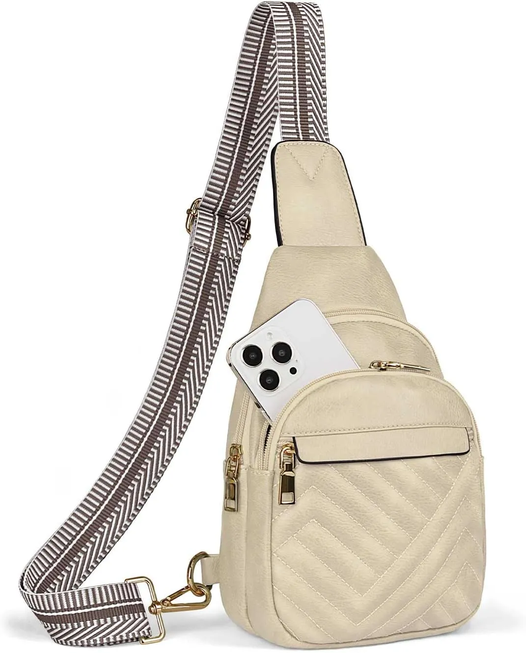 Quilted Leather Small Crossbody Bags for Women Men, Cross body Sling Bag Purse for Women One Strap Backpack Travel