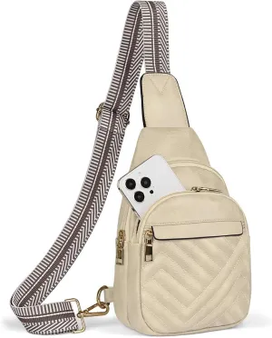 Quilted Leather Small Crossbody Bags for Women Men, Cross body Sling Bag Purse for Women One Strap Backpack Travel