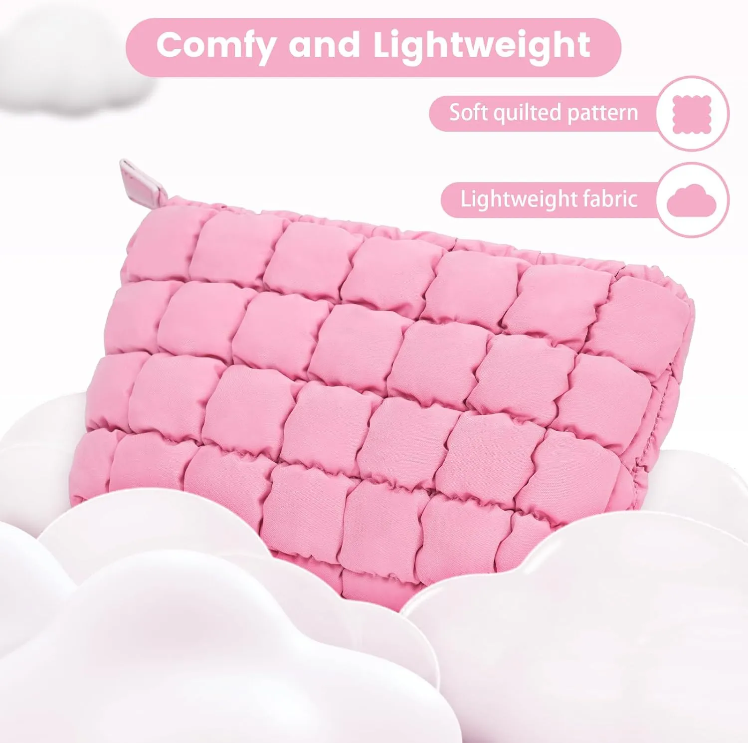 Quilted Makeup Bag and Zip Card Pouch Key Chain Puffer Cosmetic Bag Travel Cute Makeup Bag Organizer Mini Coin Purse