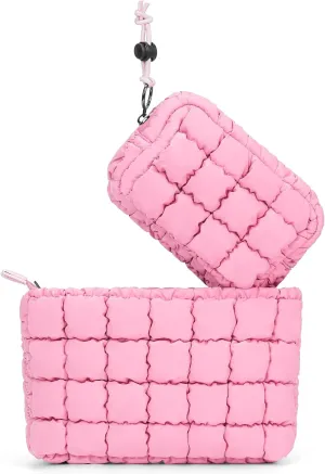 Quilted Makeup Bag and Zip Card Pouch Key Chain Puffer Cosmetic Bag Travel Cute Makeup Bag Organizer Mini Coin Purse