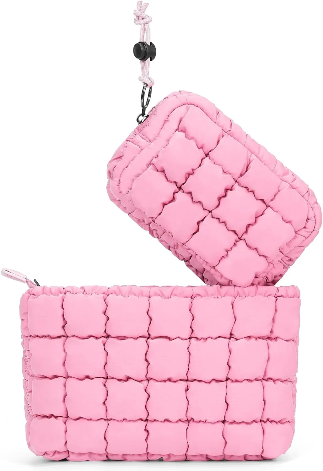 Quilted Makeup Bag and Zip Card Pouch Key Chain Puffer Cosmetic Bag Travel Cute Makeup Bag Organizer Mini Coin Purse