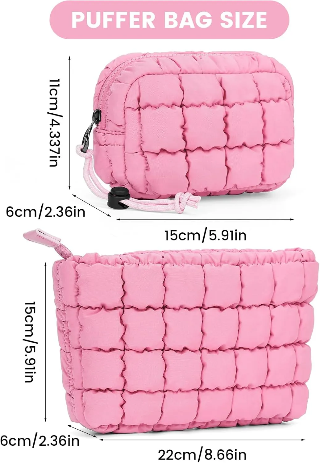 Quilted Makeup Bag and Zip Card Pouch Key Chain Puffer Cosmetic Bag Travel Cute Makeup Bag Organizer Mini Coin Purse
