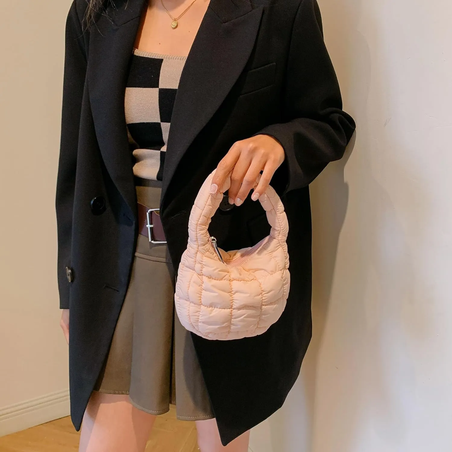 Quilted MINI Handbag and Purses Women Puffer Nylon Hobo Cotton Padded Purse Work Travel Lightweight
