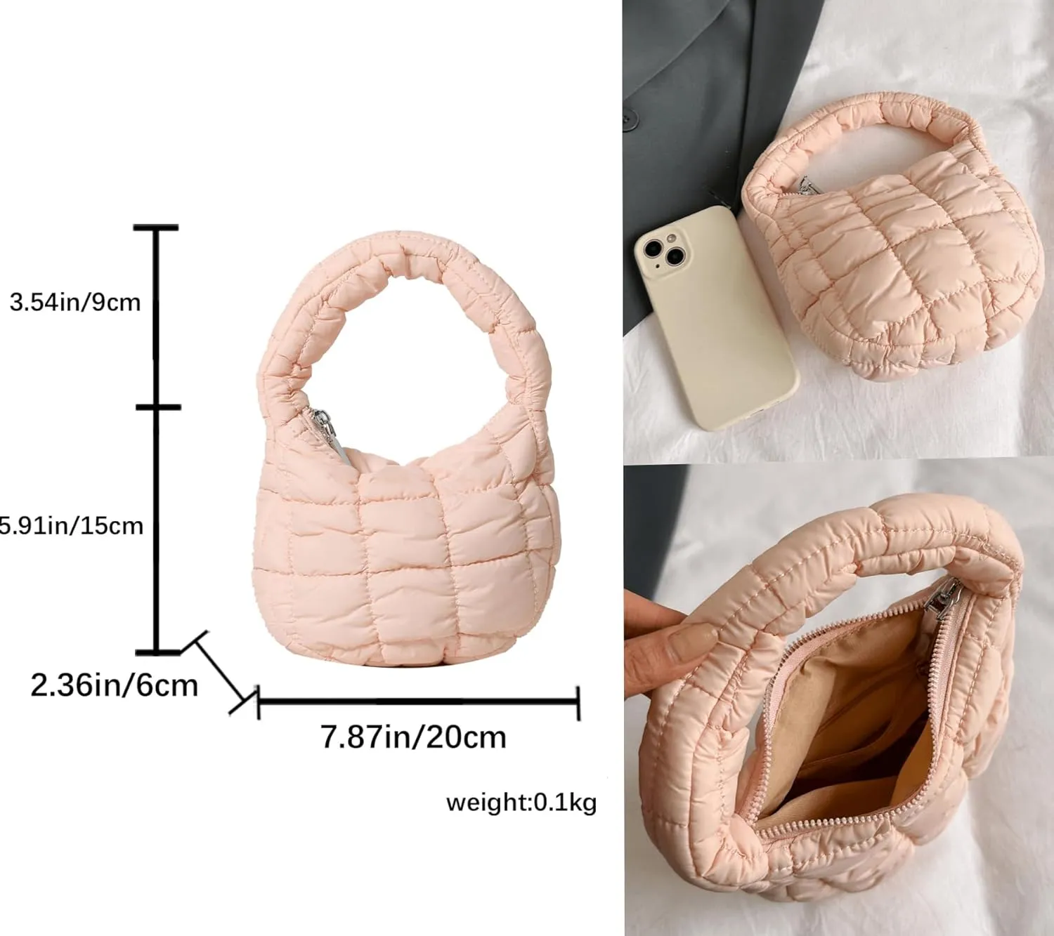Quilted MINI Handbag and Purses Women Puffer Nylon Hobo Cotton Padded Purse Work Travel Lightweight