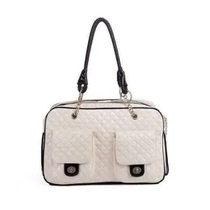 Quilted Patent Dog Carrier - White