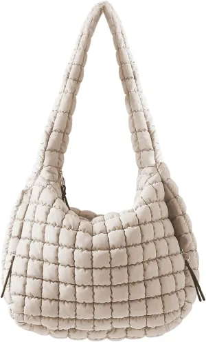 Quilted Puffer Crossbody Bag Lightweight Nylon Puffer Tote Bag Puffy Shoulder Bag Carryall Hobo Bags for Women