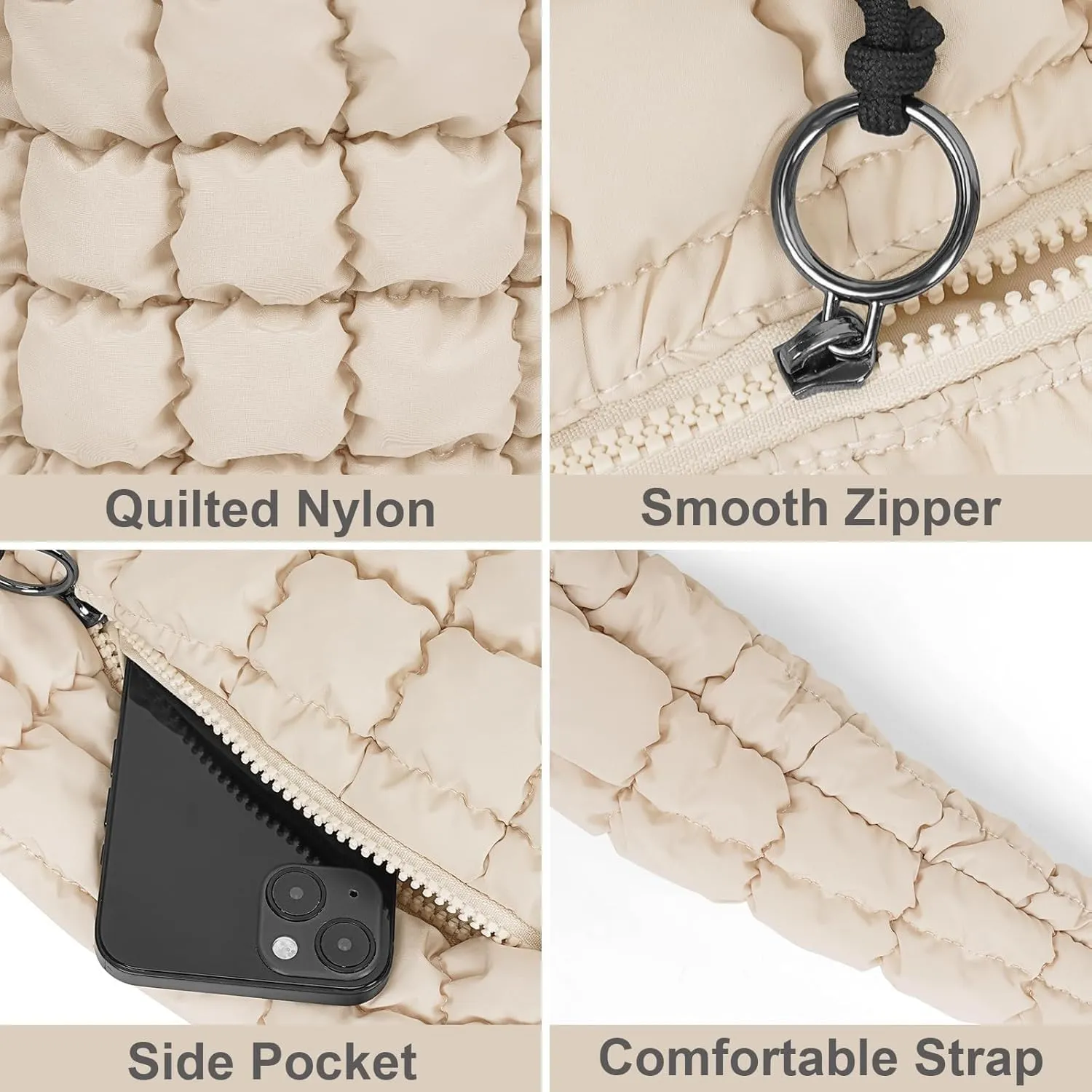 Quilted Puffer Crossbody Bag Lightweight Nylon Puffer Tote Bag Puffy Shoulder Bag Carryall Hobo Bags for Women