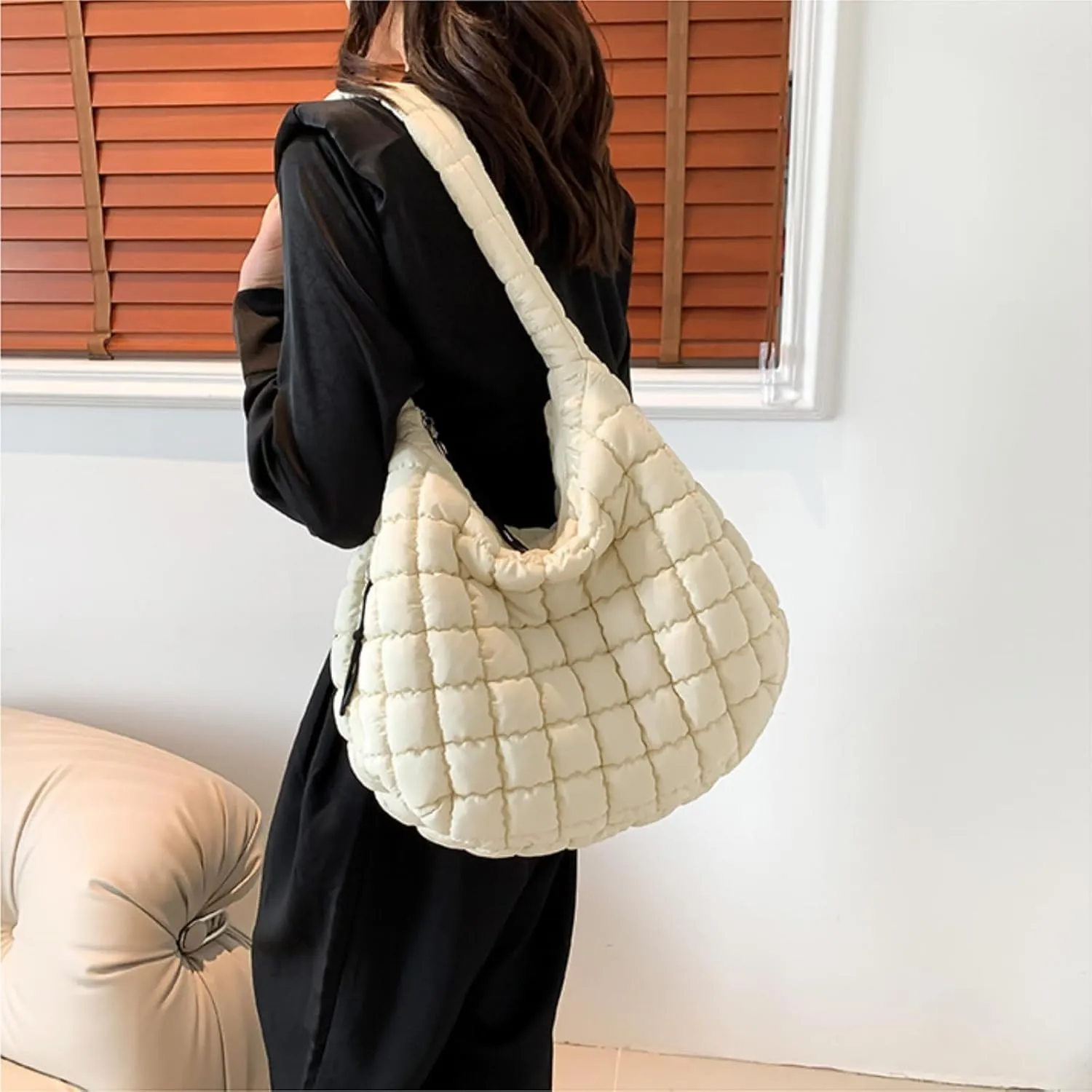 Quilted Puffer Crossbody Bag Lightweight Nylon Puffer Tote Bag Puffy Shoulder Bag Carryall Hobo Bags for Women