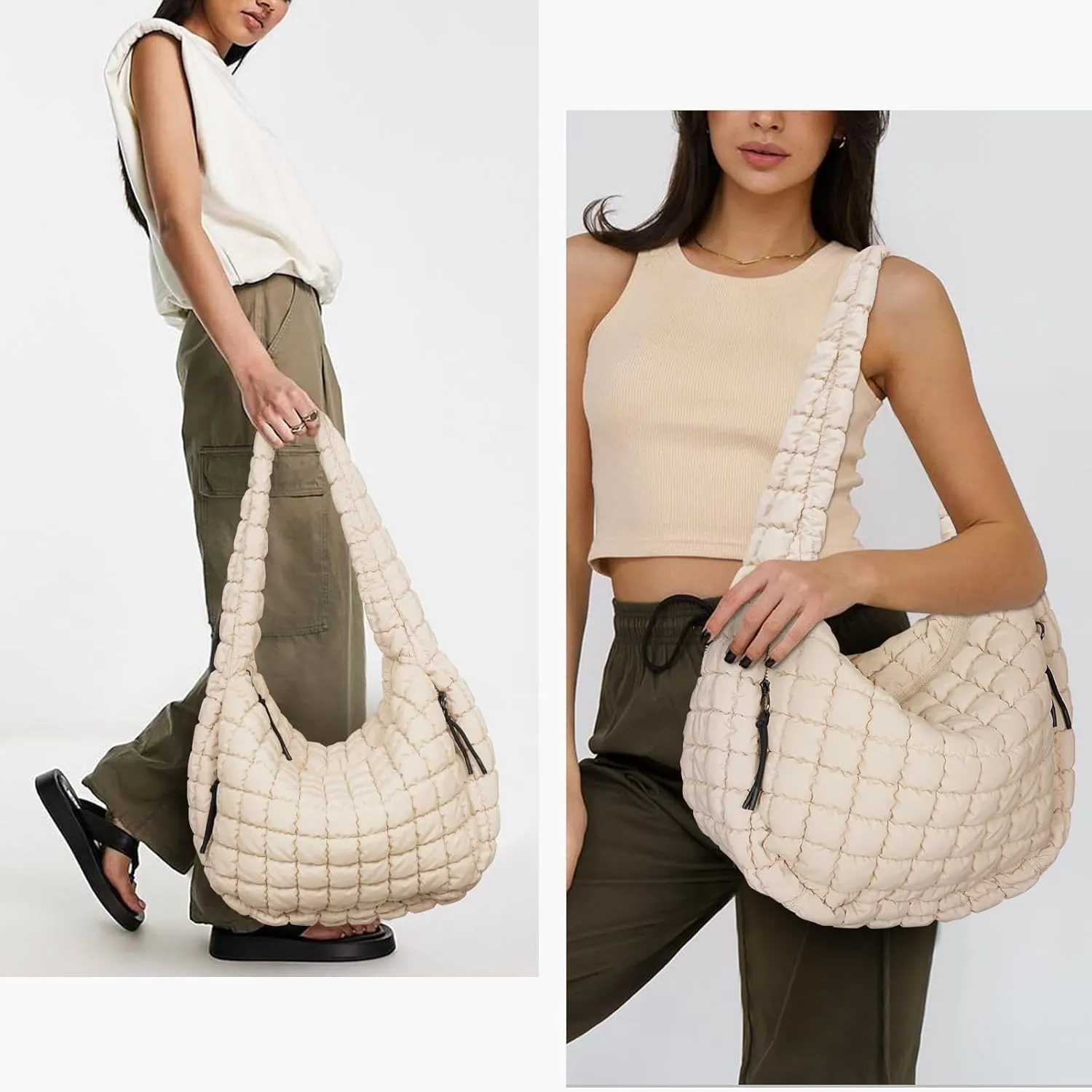Quilted Puffer Crossbody Bag Lightweight Nylon Puffer Tote Bag Puffy Shoulder Bag Carryall Hobo Bags for Women