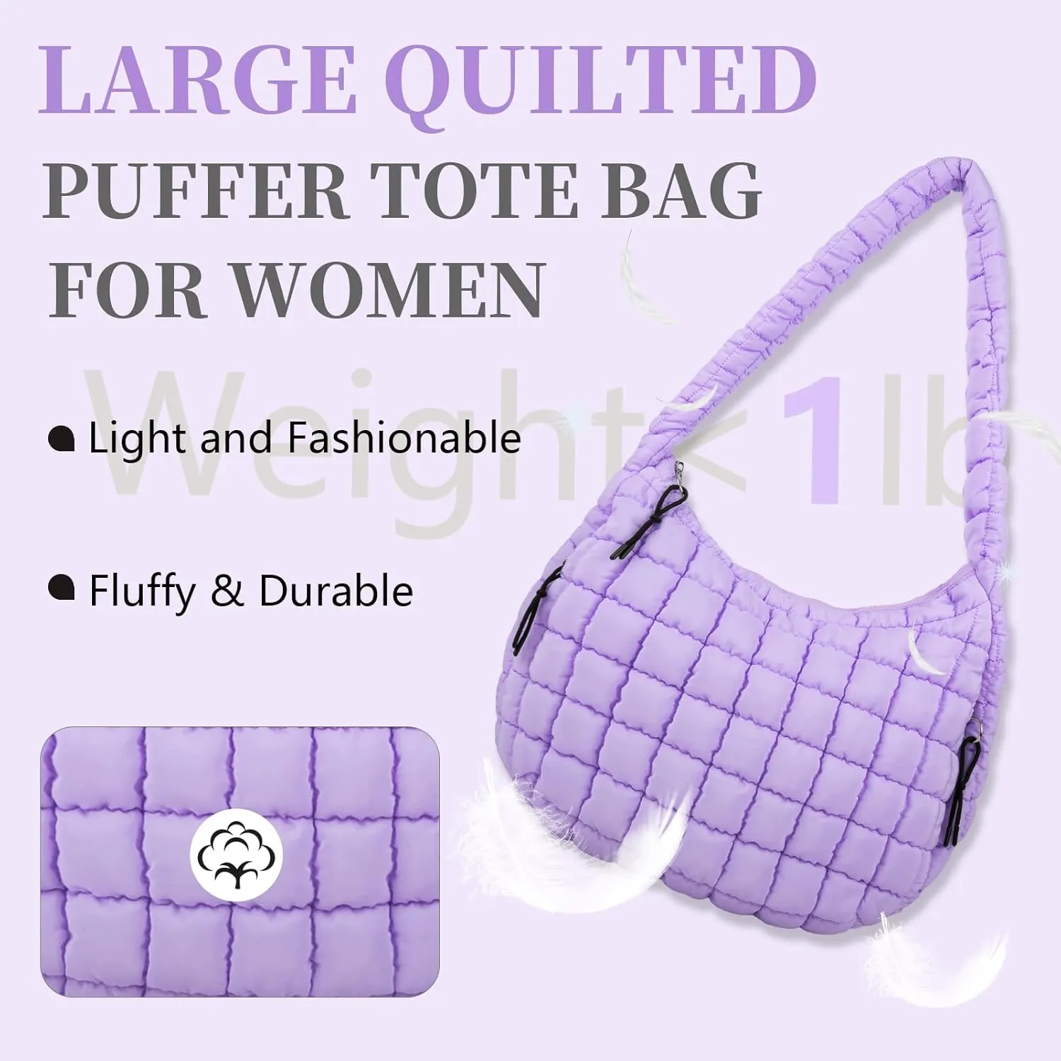 Quilted Puffer Tote Bag for Women - Large Crossbody Bag, Lightweight Nylon Puffy Carryall Hobo Puff Shoulder Bag