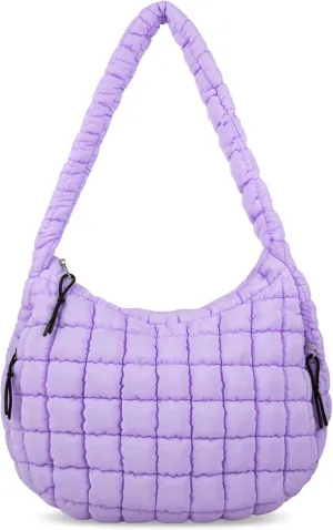 Quilted Puffer Tote Bag for Women - Large Crossbody Bag, Lightweight Nylon Puffy Carryall Hobo Puff Shoulder Bag