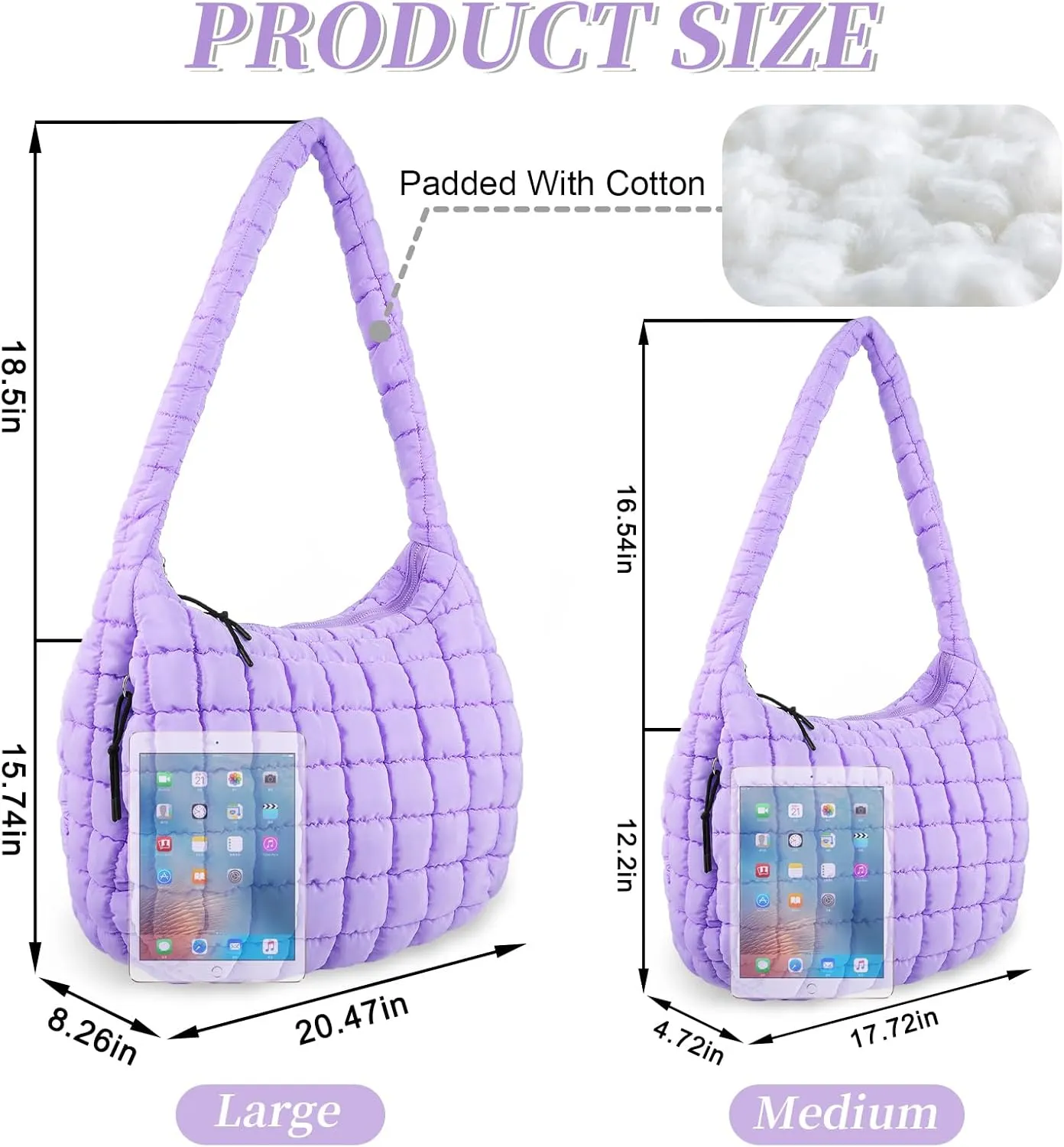 Quilted Puffer Tote Bag for Women - Large Crossbody Bag, Lightweight Nylon Puffy Carryall Hobo Puff Shoulder Bag