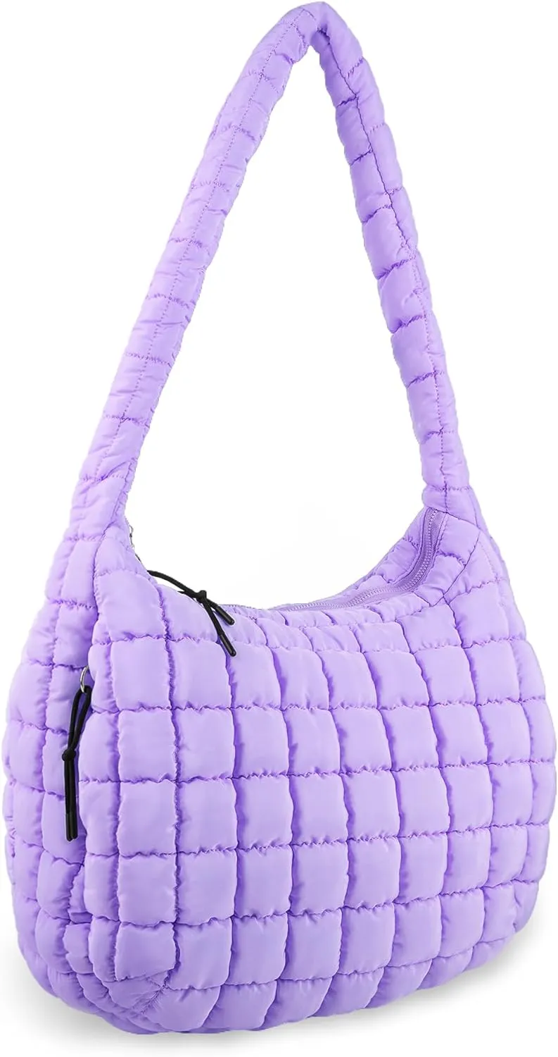 Quilted Puffer Tote Bag for Women - Large Crossbody Bag, Lightweight Nylon Puffy Carryall Hobo Puff Shoulder Bag