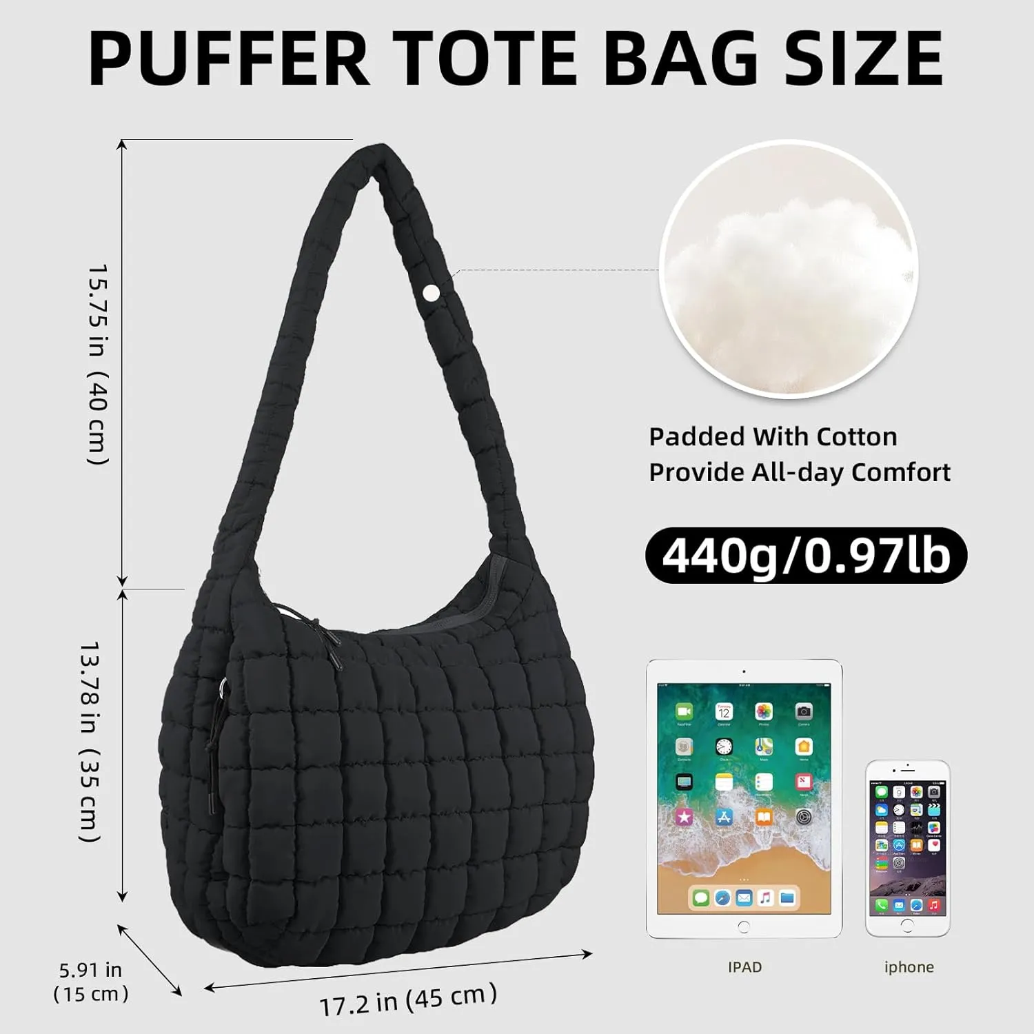 Quilted Puffer Tote Bag for Women Large Quilted Crossbody Hobo Bags Puffy Purse Carryall Bag Nylon Shoulder Handbag