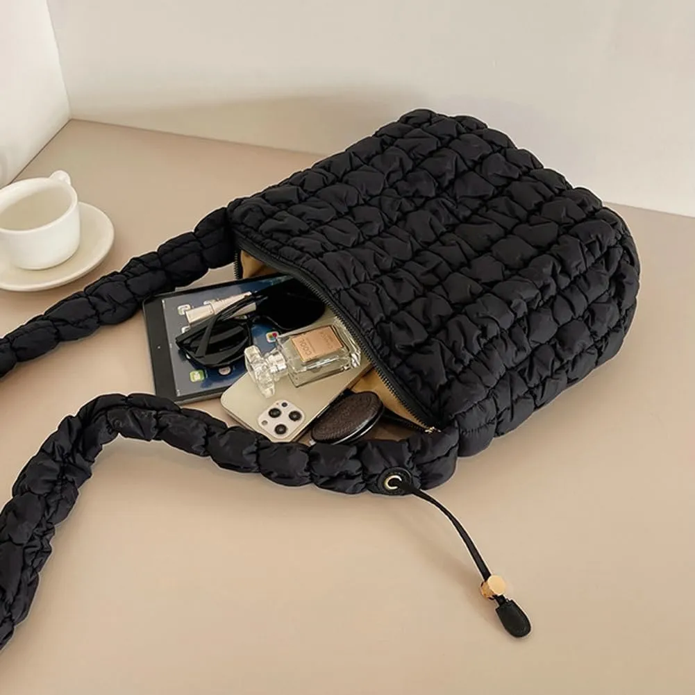 Quilted Puffer Tote Bag for Women Lightweight Shoulder Bag for Work Causal Puffy Cross Body Bags with Large Capacity