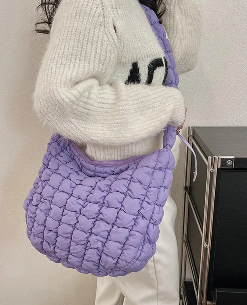 Quilted Puffer Tote Bag for Women Lightweight Shoulder Bag for Work Causal Puffy Cross Body Bags with Large Capacity