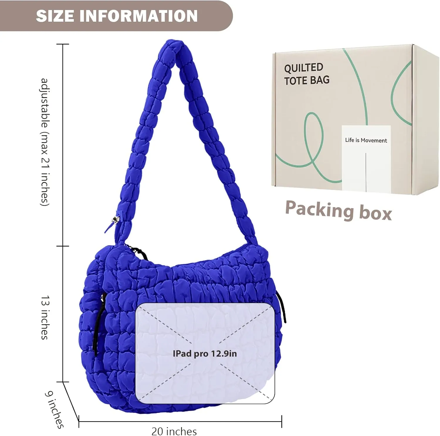 Quilted Puffer Tote Bag Large Crossbody Shoulder Bag Nylon Puffy Bubble Bag with Adjustable Shoulder Strap