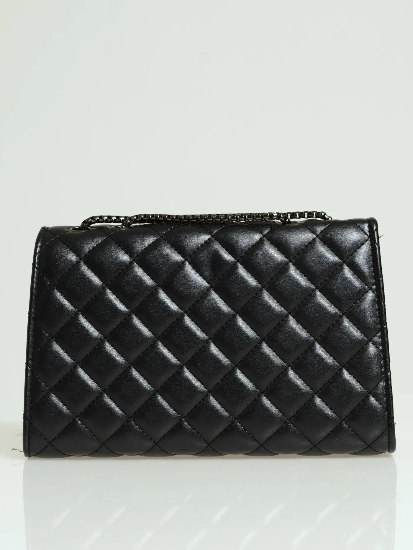 Quilted Self Colour Clasp Satchel - Black