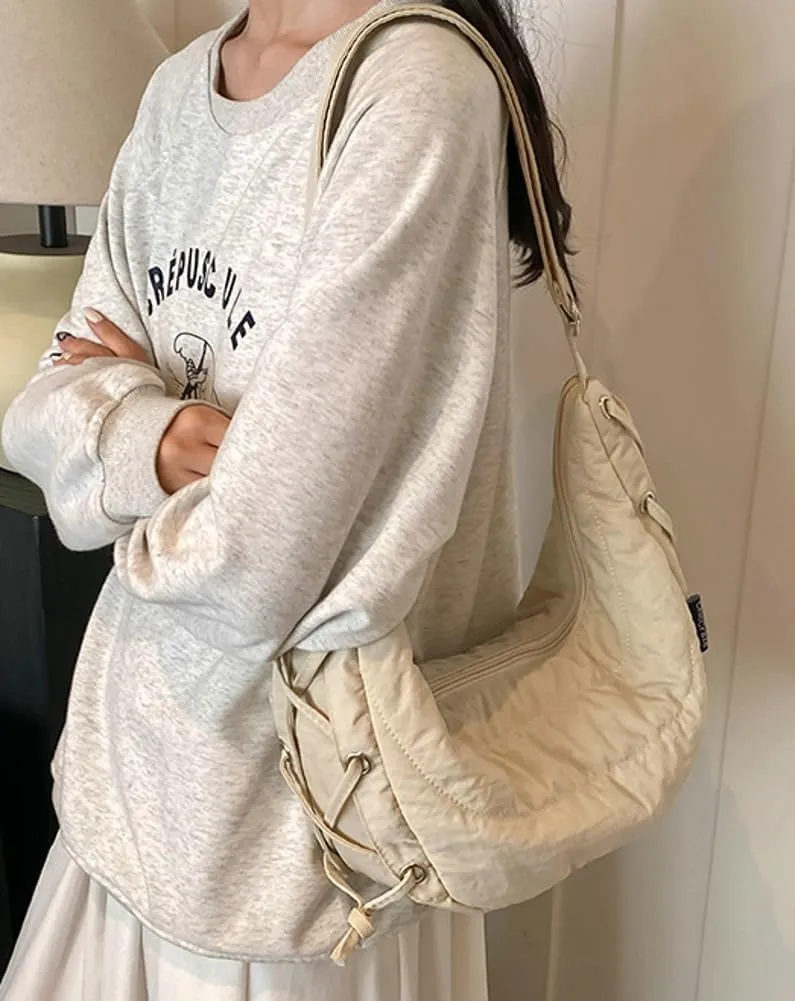 Quilted Shoulder Crossbody Bags for Women Large Tote Bag Puffy Dumpling Purse Handbag Satchel with Drawstring