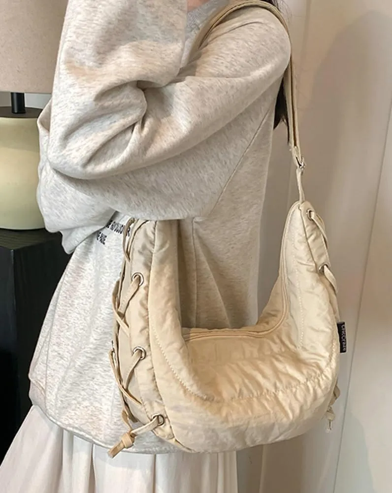 Quilted Shoulder Crossbody Bags for Women Large Tote Bag Puffy Dumpling Purse Handbag Satchel with Drawstring